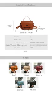 Dimensioni dettagliate e varianti di colore per la borsa a tracolla da 19 cm in pelle PU