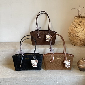 Borsa Tote Stampa Leopardata Donne Grande Capacità Borsa A Spalla Pelle PU Borsa A Mano Moda Casual Fiocco Pendente