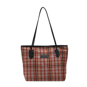 Sac fourre-tout rétro à carreaux orange et gris avec bandoulières en cuir pour femmes