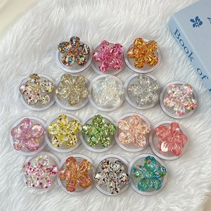 3D Flower Magnetic Phone Grip MagSafe Compatible Sequin Resin Cherry Blossom Expandable Stand For Women Girls