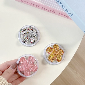 Magnetic flower phone socket grip with colorful glitter and 3D petal design