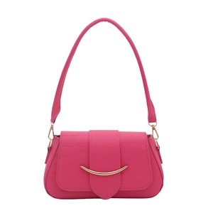 Rose pink faux leather crossbody bag with crocodile embossing and gold metal accent