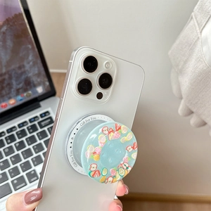 Close-up of a fruit-patterned pop socket on a phone with Gift For You text details