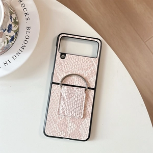 Detail of pink snakeskin leather phone case with silver ring for Samsung Galaxy Z Flip