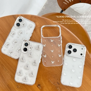 Custodia TPU Trasparente Glitter Per iPhone 16 17 Pro Max Antiurto Con Decorazione 3D Strass Farfalla Ciliegia Cuore Rosa
