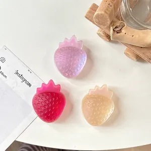 Colorful strawberry shaped folding phone grip stand with translucent resin jelly texture