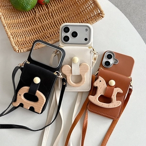 Custodia Per Telefono Tracolla Portafoglio Porta Carte Pelle PU Animale In Legno Elefante Cavallo A Dondolo Tracolla Rimovibile