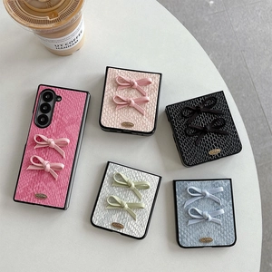 Snakeskin texture folding phone case with double bows for Samsung Z Flip 6 and Huawei Pocket 2