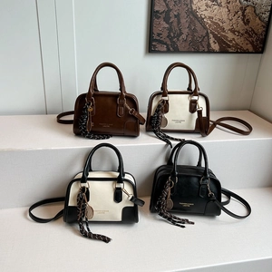 Boston style fashion handbags in four colors including dark brown and patchwork leather