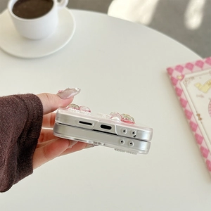 Detail shot of pink glitter phone case for Galaxy Z Flip with precise bottom port cutouts