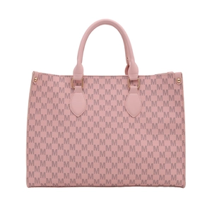 Sac fourre-tout rose vintage avec motif monogramme M et finitions dorées élégantes