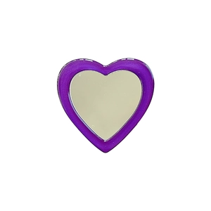 Purple heart-shaped folding phone grip mirror with expandable kickstand on white background