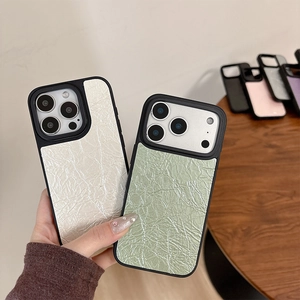 Luxurious wrinkled leather phone case for iPhone in pearl white and light green