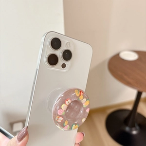 Sparkly fruit-patterned expandable phone grip stand featuring colorful resin designs