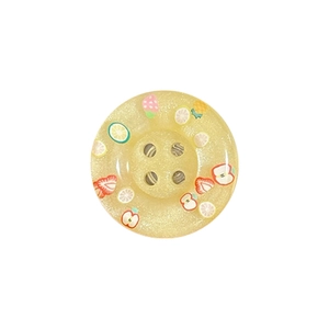 Sparkly yellow fruit button phone grip with glitter and cute strawberry lemon patterns