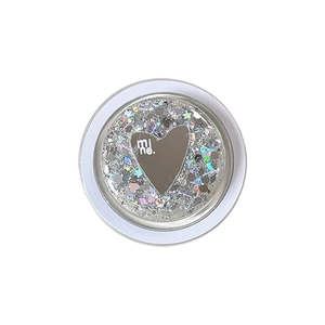 Collapsible round phone grip with holographic sequins and heart mine graphic