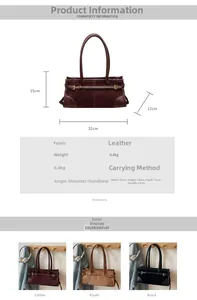 Detailed size chart and specifications for the suede leather tote bag in three colors