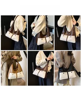 Three-color plush tote bag selection in brown, camel and black for winter casual style