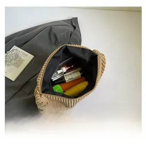 Detailed internal view showing large capacity and soft corduroy fabric of the khaki tote bag