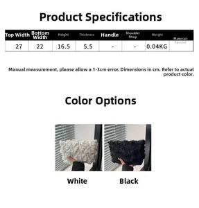 Detailed size chart for sweet 3D rose clutch bag with specific dimensions and weight data