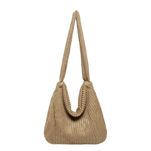 Grand sac fourre-tout hobo en velours côtelé kaki pour femmes au style rétro minimaliste