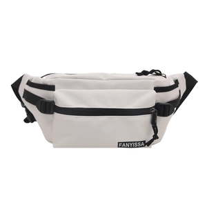 White minimalist waterproof chest bag with black straps and spacious multi-pocket design
