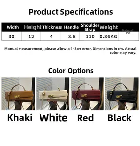 Detailed size chart and specifications for the crocodile-patterned PU leather handbag