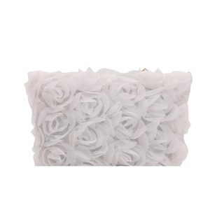 Elegant white clutch bag featuring 3D chiffon rose floral texture for evening party weddings