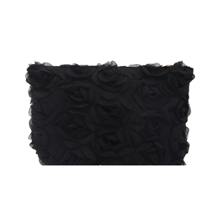 Chic black handbag featuring 3D tulle rose flowers with a minimalist aesthetic for women