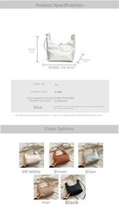Detailed size specifications for minimalist PU leather crescent bag in five versatile colors