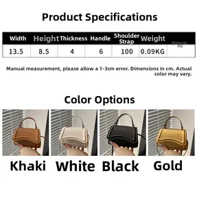 Mini PU leather handbag size guide with dimensions for strap, width, and height detail