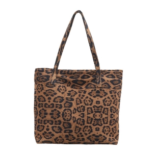 Retro leopard print suede tote bag with large capacity for women's autumn commute