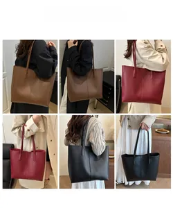 Vues détaillées de grands sacs cabas noir, bordeaux et marron portés par des modèles