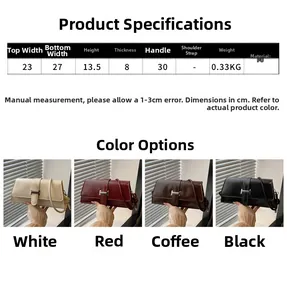 Detailed size chart and specifications for the retro PU shoulder bag with H hardware