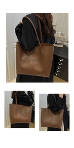 Detailed view of the brown leather tote bag showing high-quality stitching and texture