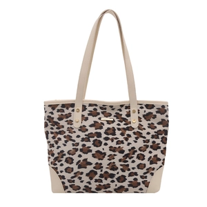 Retro leopard print tote bag with large capacity and beige leather handles for women