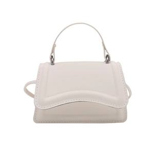 Minimalist creamy white square handbag with unique wavy flap and top handle for women