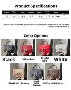 Detailed size chart and color variants of butterfly crossbody bags in various finishes