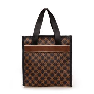 Brown monogram tote bag with M pattern and black handles for women in 2025 style