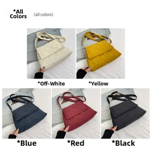 Detailed grid view showing quilted crossbody bags in five stylish solid colors