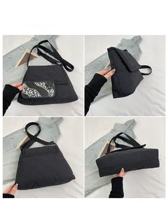 Quilted diamond lattice bag details including size reference and adjustable shoulder strap