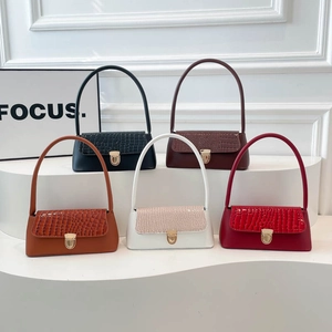 Chic 2025 minimalist underarm bags with crocodile textures and gold locks in five colors