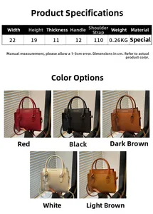 Detailed size guide and color chart for this large capacity leather tote crossbody bag