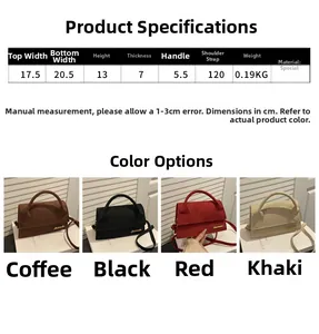 Detailed size chart for minimalist crossbody bag with dimensions and material specifications