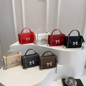 Minimalist square crossbody bags with silver bow decor in seven assorted colors