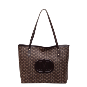 Classic brown monogram tote bag with embossed M logo and stylish top handles