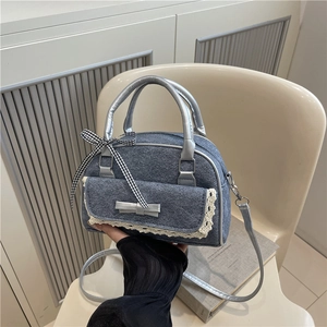 Sac à Épaule en Denim Vintage Avec Noeud et Dentelle Sac à Main Femme Petit Sac Carré Élégant Pour le Travail Sacoche Polyvalente