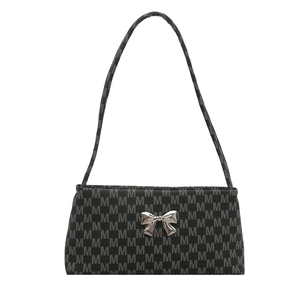 Borsa sottobraccio monogramma grigio scuro con fiocco in argento e trama jacquard