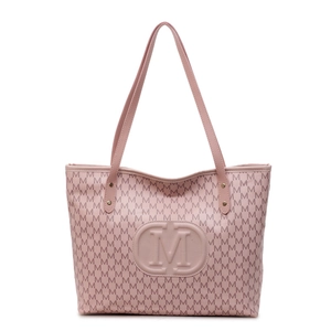 Sac fourre-tout en cuir rose avec logo M embossé et imprimé monogramme pour l'automne 2025