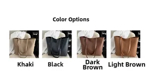 Four large capacity tote bags in khaki, black, dark and light brown on white fabric